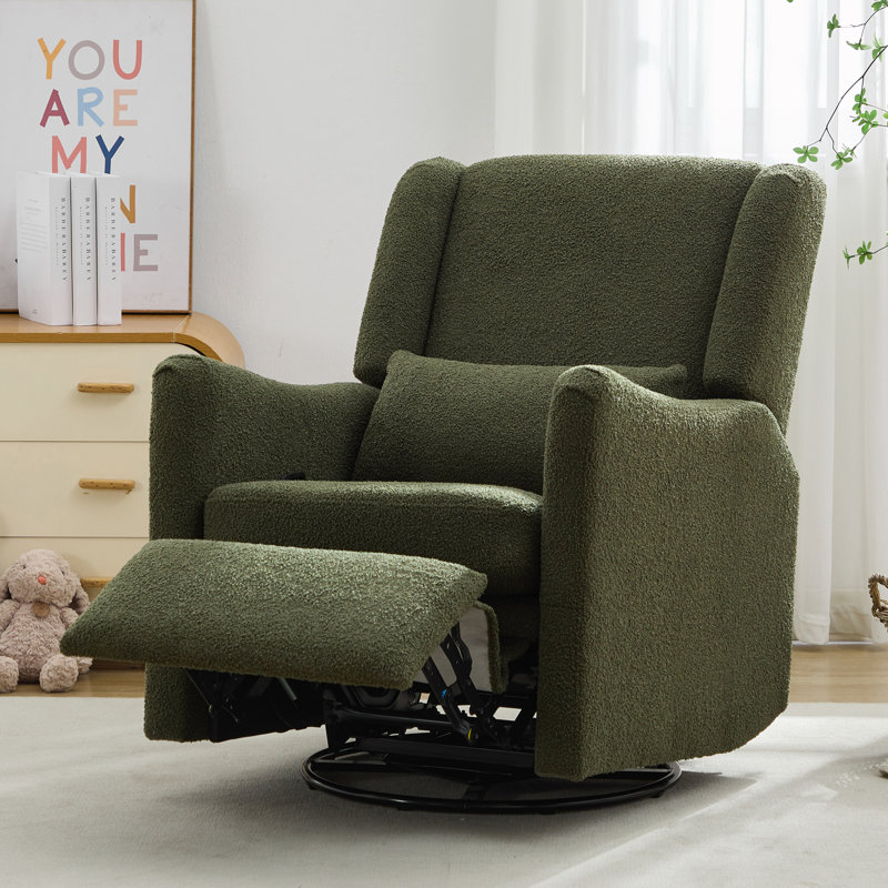29.5'' W Swivel Rocker Recliner Chair, Seaweed Green Boucle