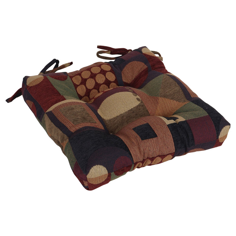 16-Inch Square Jacquard Chenille Tufted Chair Cushions, Multi-Colored Geometric