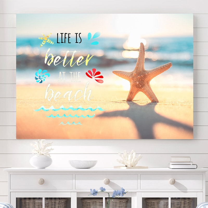 Mccutchen Starfish Life - Mieux à la plage! - Reproduction d'art textuel sur toile tendue, H 24 po x l 36 po x 1,5 po