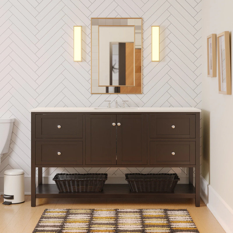 Binne 60" Single Bathroom Vanity Set, Chocolate, Engineered White