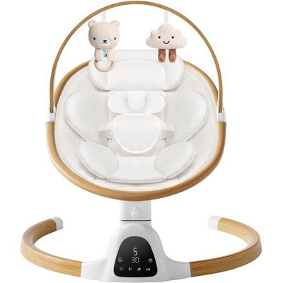 Baby Swing for Infants,5 Speeds,10 Lullabies,5-Point Harness,Electric Rocking Chair for Toddlers with Bluetooth,Remote Control,Touch Panel,Beige