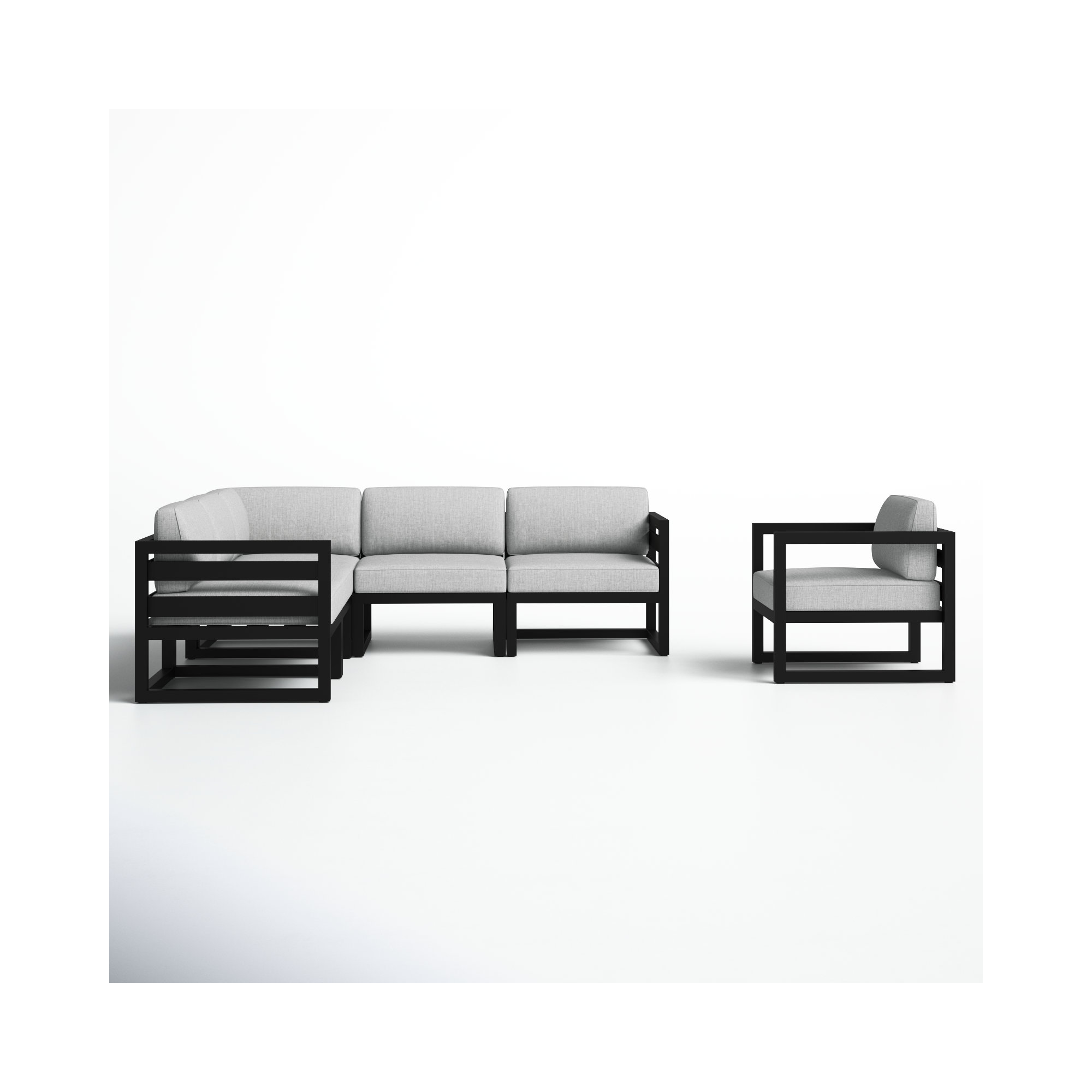 Smith 94" Outdoor Sectional with Sunbrella® Cushions, Cast Silver Sunbrella® Plainweave, Black