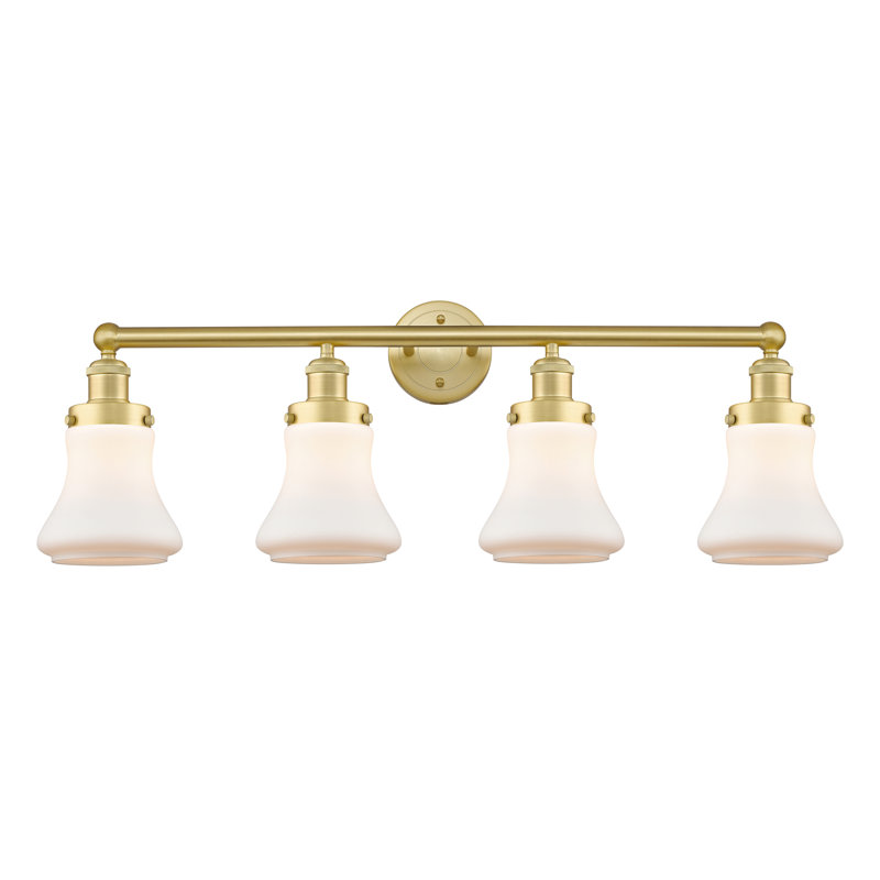 Éclairage pour meuble-lavabo à 4 lumières à intensité variable Asadbek, Blanc mat, Or satiné