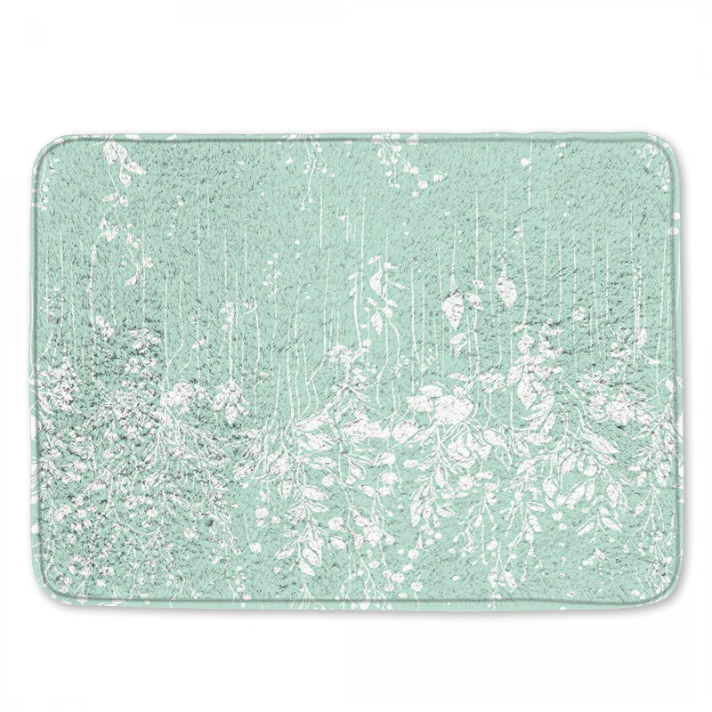 Tapis de bain floral à motif de salle de bain scandinave, Simple - L 17 po x l 24 po, Motif floral vert