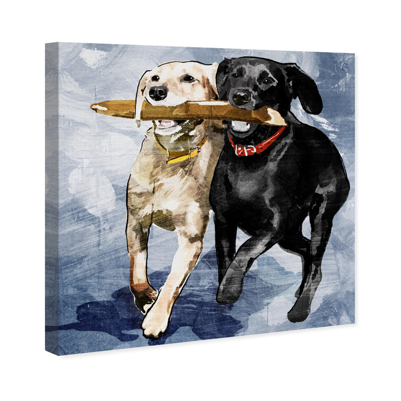 Chiens et chiots «Playtime Blue», reproduction d'art sur toile, Toile tendue, H 40 po x l 40 po, No Frame