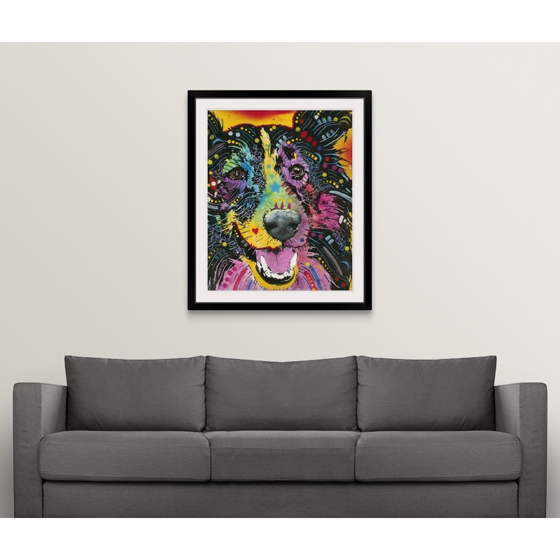 « sourire collie », impression, Cadre noir, H 28 po x l 24 po x P 1 po