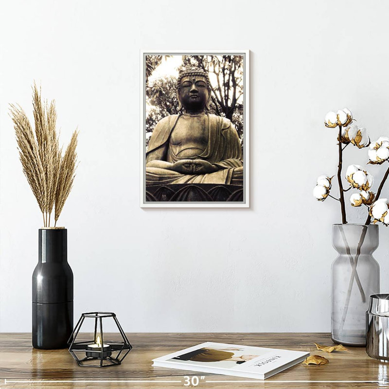 Statue de Bouddha japonais I, 9 po x 13 po, Cadre flottant blanc