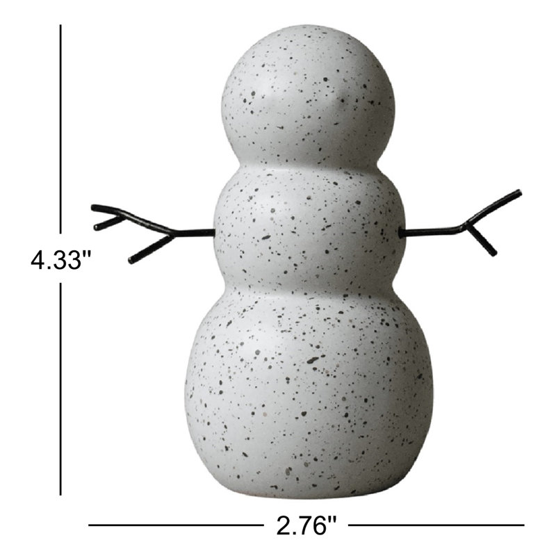 Bonhomme de neige en céramique à pois taupe, H 4,33 po x l 2,76 po x P 2,76 po