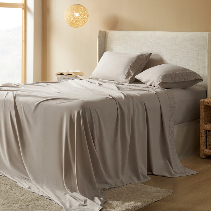 Draps et taies d'oreiller en polyester, Ensemble de draps pour très grand lit avec 2 taie, Ivoire