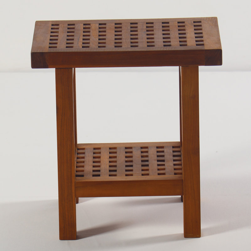 Grate Teak Wood Shower Bench with Shelf