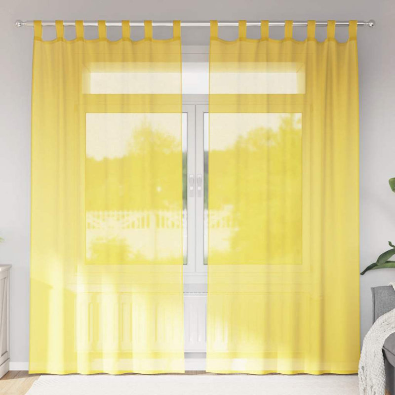 Semi Sheer Curtain Pair, 140cm Width x 225cm Drop, Yellow
