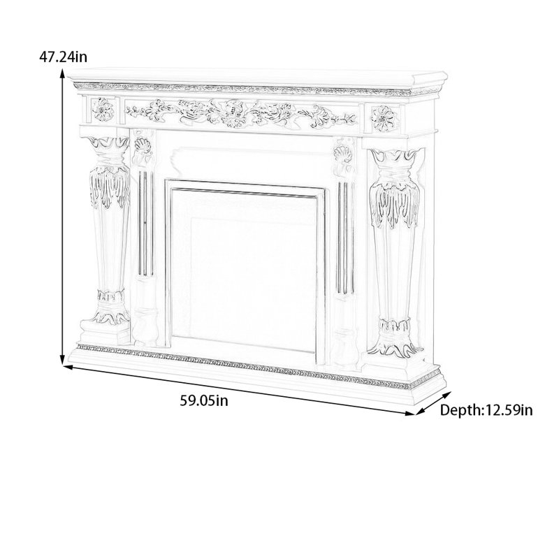 Cheminée rétro en bois massif, H 47,24 po x l 59,05 po x P 12,59 po