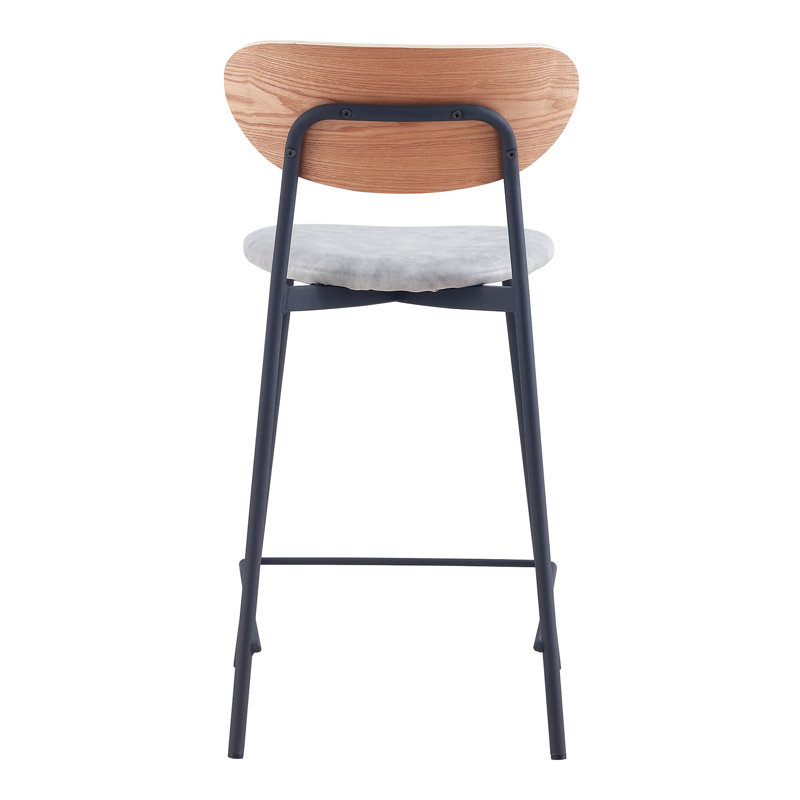 Tabouret de bar et de comptoir, Cuir gris / cadre naturel, Tabouret de comptoir (siège d'une hauteur de 24 p