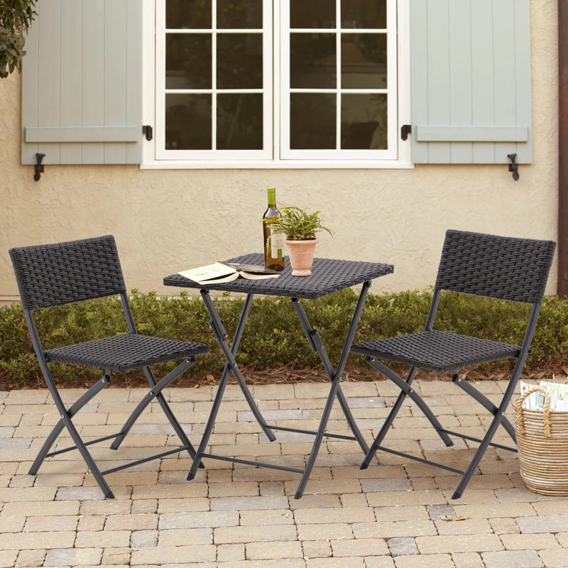 Teree 2 - Person Wicker Patio Dining Set with Square Table, Dark Brown/ Black