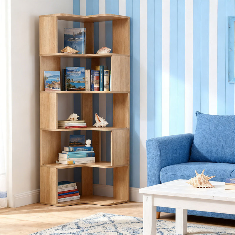 48cm W Bookcase, (5 Shelves) 150cm. H x 48cm. W x 48cm. D, Natural Wood