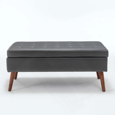 Tufted Storage Ottoman Bench | Solid Wood Legs, Safety-Hinged Lid for Bedroom End of Bed & Entryway