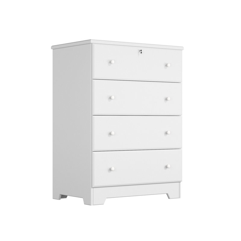 Commode 4 tiroirs en bois massif Raiqa, Blanc