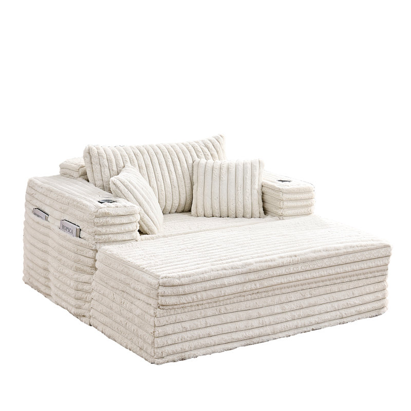 Canapé 63 po en velours côtelé 63 po avec porte-gobelets et coussins, 330 lb, Beige