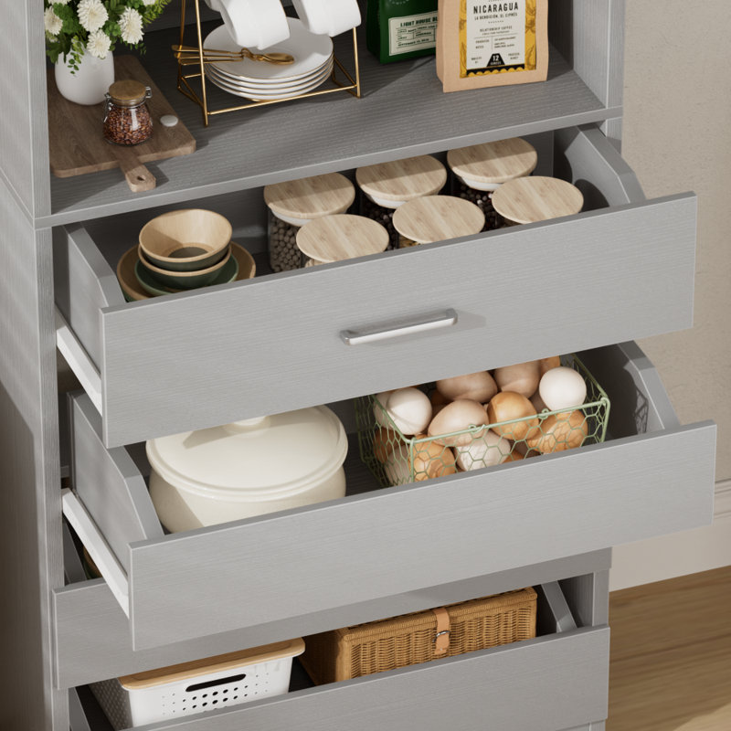 Garde-manger de 80 po de hauteur avec tablettes réglables et tiroirs, Gris