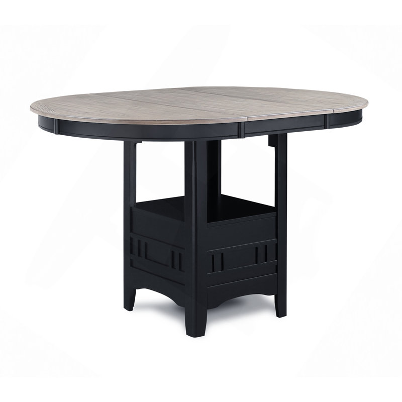 1Pc Casual Counter Height Kitchen 18" Extendable Leaf Storage Table Pedestal Base Design Wooden Dining Room Two-Tone Finish
