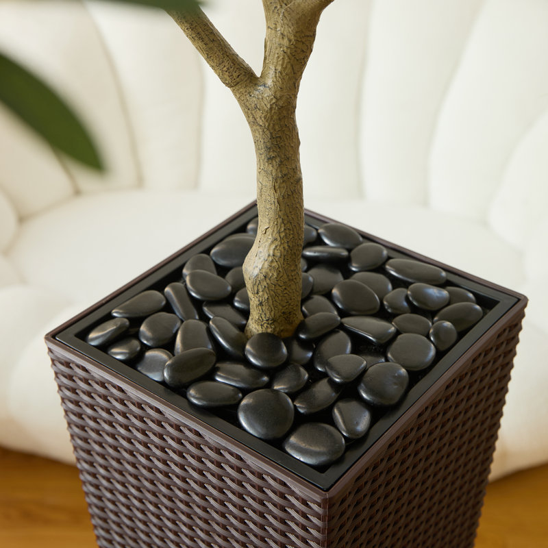 Adcock Artificial Olive Tree for Indoor & Outdoor Home Decor, Faux Olive Tree with Decorative Pot, Brown