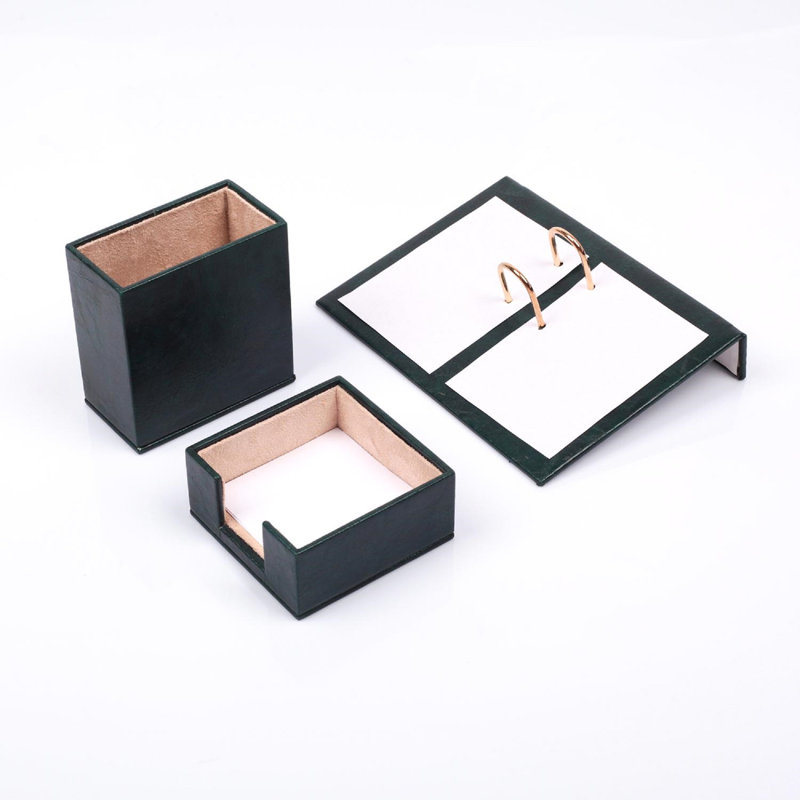 Michoel Leather / Faux Leather Desk Organiser Set, Green