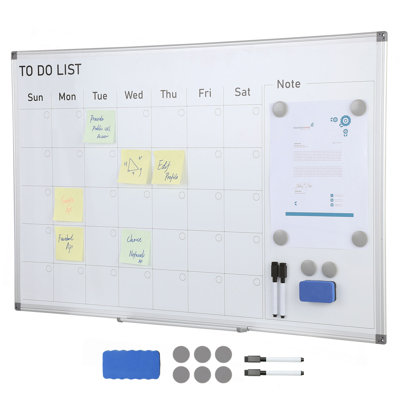Calendar Whiteboard, 36 x 24 Inches Magnetic Dry Erase Calendar Board, Monthly Planner Whiteboard for Wall, 1 Magnetic Erase & 2 Dry Erase Marker & Movable Tray for Restaurant Office Home School