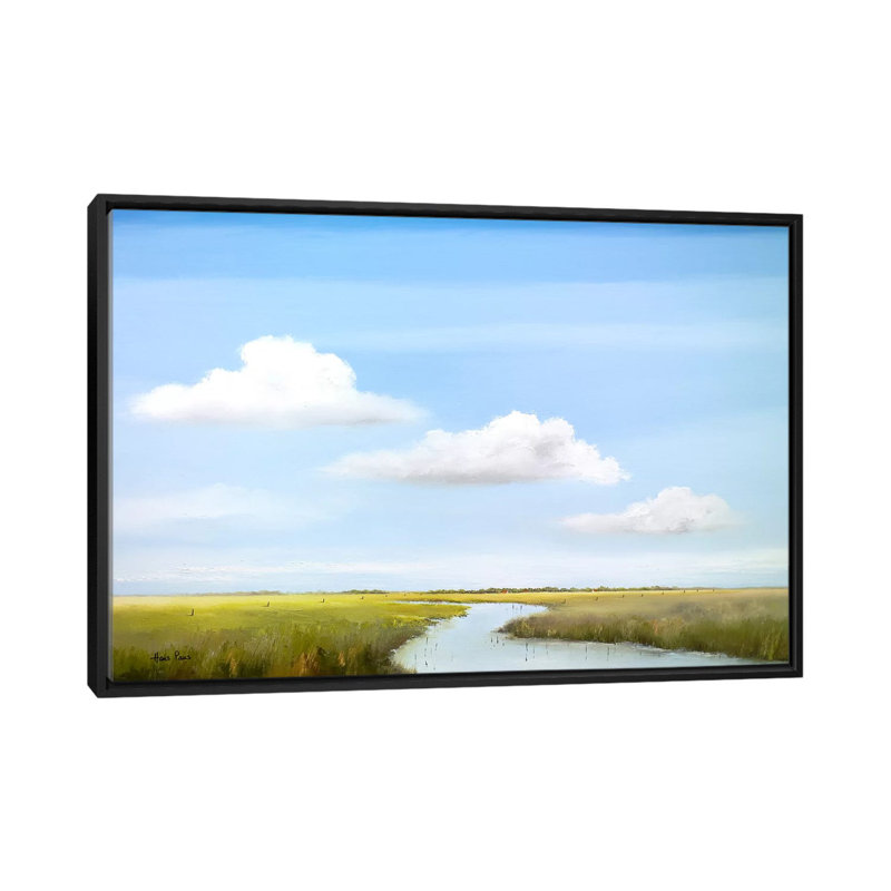 « down the river vi », impression sur toile, H 18 po x l 26 po x P 1,5 po, Toile avec cadre noir, Pas de tapis