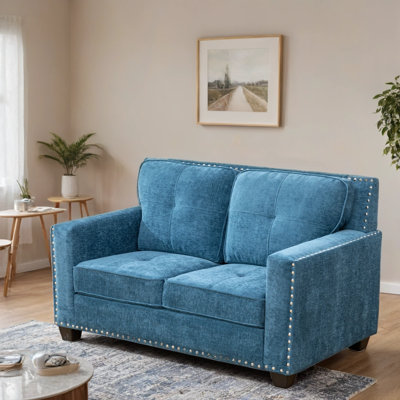 57" Modern Loveseat Sofa With Nailhead Trim And Square Arms by Lark Manor