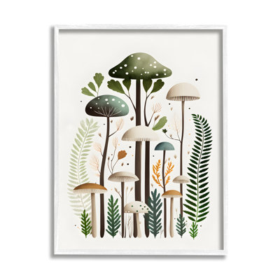 Bb-050-Framed " Whimsical Green Mushrooms "
