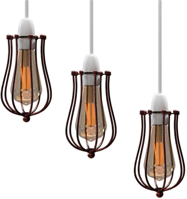 Modern 3 Pack Pendant Light Metal Balloon Wire Cage E27 Bulb Base Easy Fit Hanging Ceiling Lamp Shade Ideal for Kitchen Living Room Hallway Bar Coffee