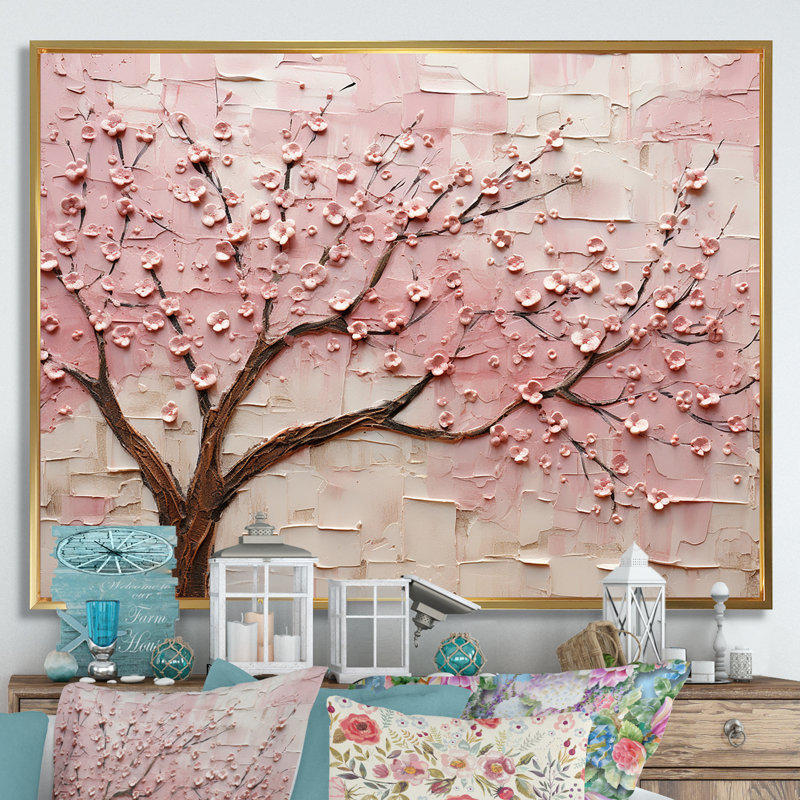 «Cherry Blossom Whisper», reproduction d'art sur toile, H 30 po x l 40 po x P 1,5 po, Cadre flottant doré