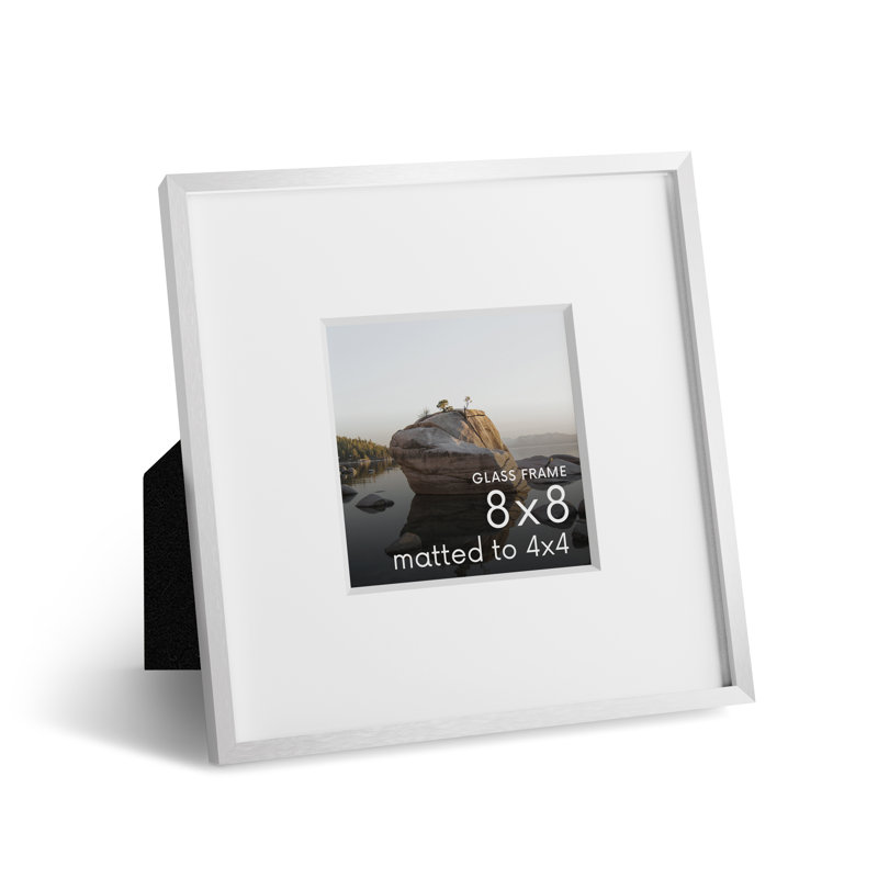 Metal Picture Frame with Glass, White, 8" W x 8" H