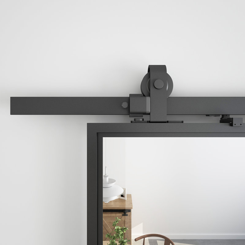 Black Metal Sliding Barn Door with Clear Tempered Glass Panels