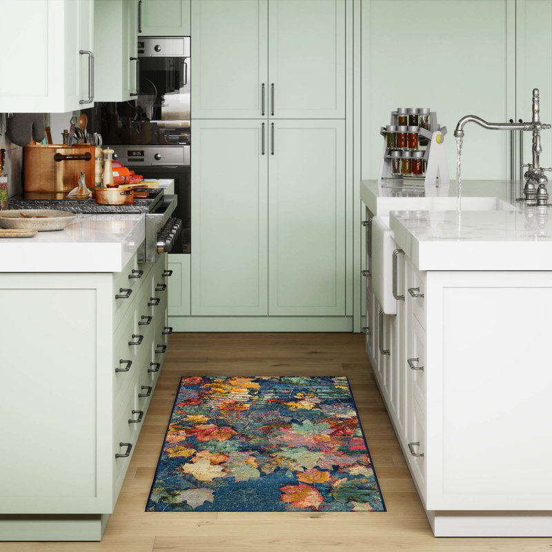 Andreane Floral Synthetic Non-Skid Kitchen Mat, Rectangle 2' x 2'10"
