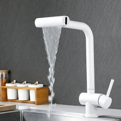 Robinet de cuisine blanc à bec rétractable