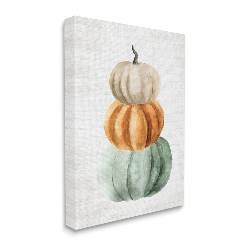 «Stacked Autumn Fall Pumpkins Cursive», mots sur fond noir, giclée encadrée, art texturé par lettres et lignes, Toile tendue