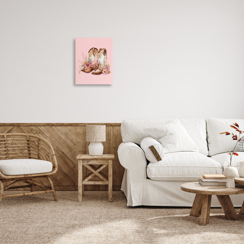 Impression florale de bottes de cow-boy roses sur toile par Birch & Ink, H 20 po x l 16 po x P 1,5 po
