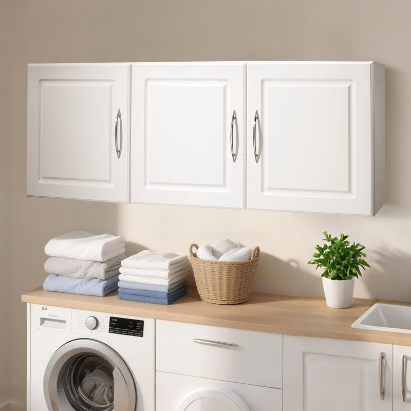 Armoire murale pour salle de lavage, armoire murale à 2 niveaux avec tablette réglable, rangement pour armoire et 3 portes, pour la cuisine, la salle de bain, la buanderie, (P 12,44 x 54 x 20,31 po), blanc