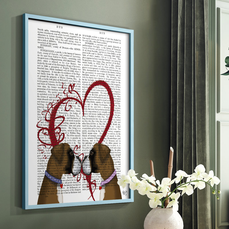 Boxer Love, reproduction encadrée - bois massif, Bleu, H 10 po x l 8 po