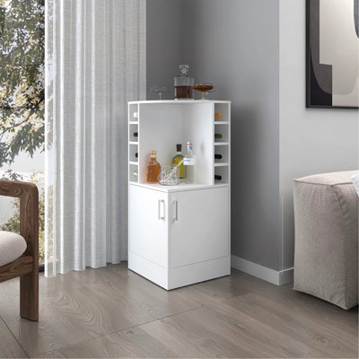 Corner Bar Cabinet With Bottle Rack And Open Shelf