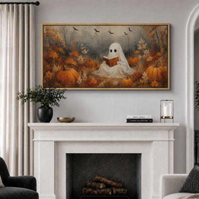 «Whimsical Ghost Pumpkin Patch», images de salon, impression sur toile encadrée, 3 pièces 