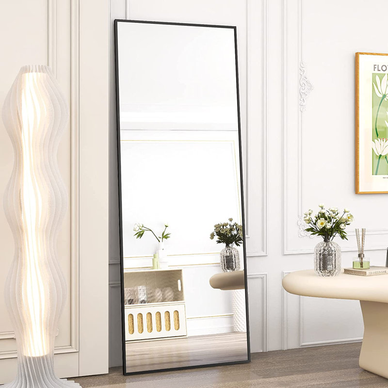 Miroir de plancher pleine longueur en verre - Basics by Wayfair ™, Noir, 58 po x 18 po