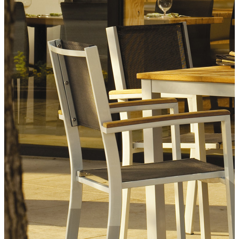 Travira Stacking Patio Dining Chair, Titanium Basketweave, Tekwood Natural, Flint