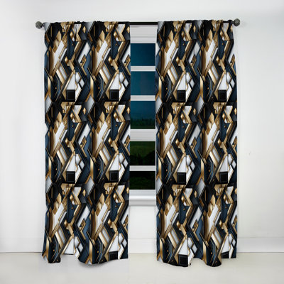 Black and Gold Retro Mosaic Perspectives II - Abstract Curtain - Velvet Room Darkening - 1 Panel