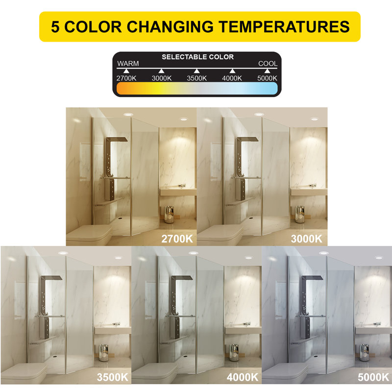 Éclairage encastré carré 3 lumières à DEL à intensité variable de 3 po, 8 W, 27 W à 50 K, intensité variable, 550LM, CRI90, 6PK