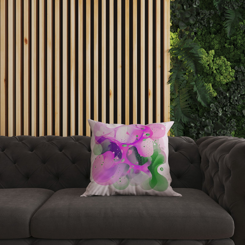 Oreiller réversible Whimsical Waves, H 20 po x l 20 po, Vert / rose abstrait
