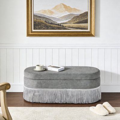 Oval Upholstered Fringe Storage Bench