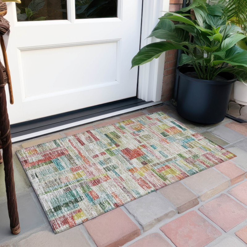 Tapis paprika intérieur / extérieur lavable à la machine Chayden ACN1090, Rectangle 1 pi 8 po x 2 pi 6 po