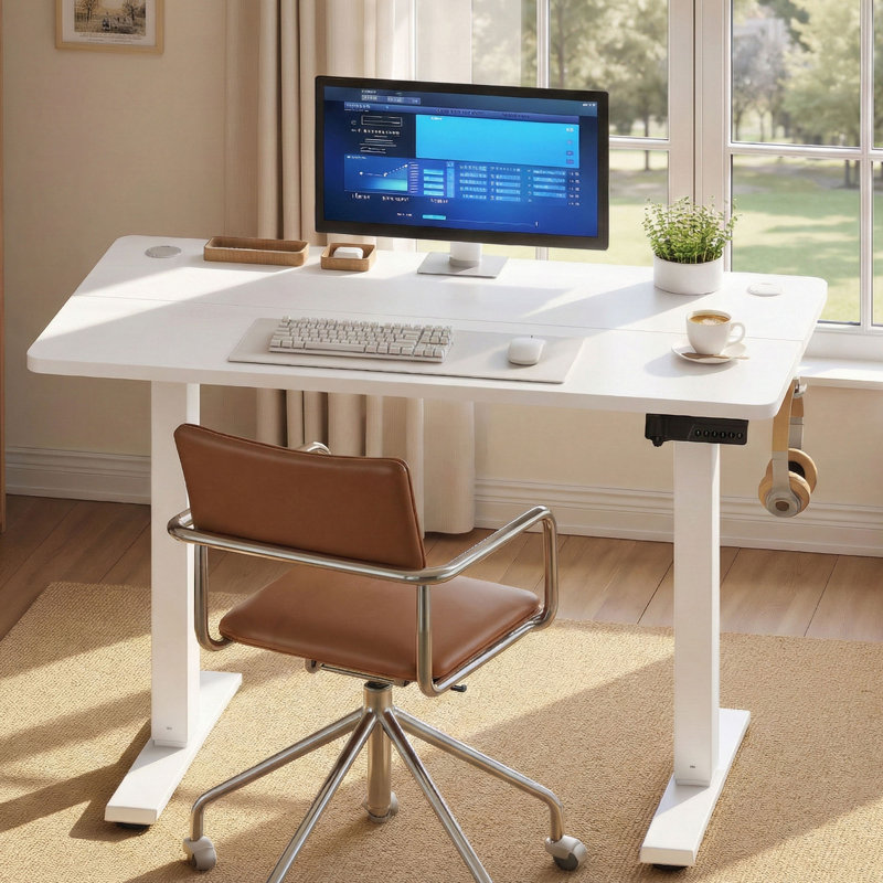 Adjustable Steel Computer Desk, White, 120 cm H x 100 cm W x 60 cm D, White